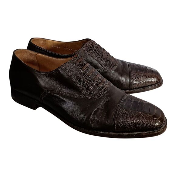Moreschi Geniune Ostrich Cap Toe Dress Oxford Shoes Brown Men's 12 - Picture 1 of 10